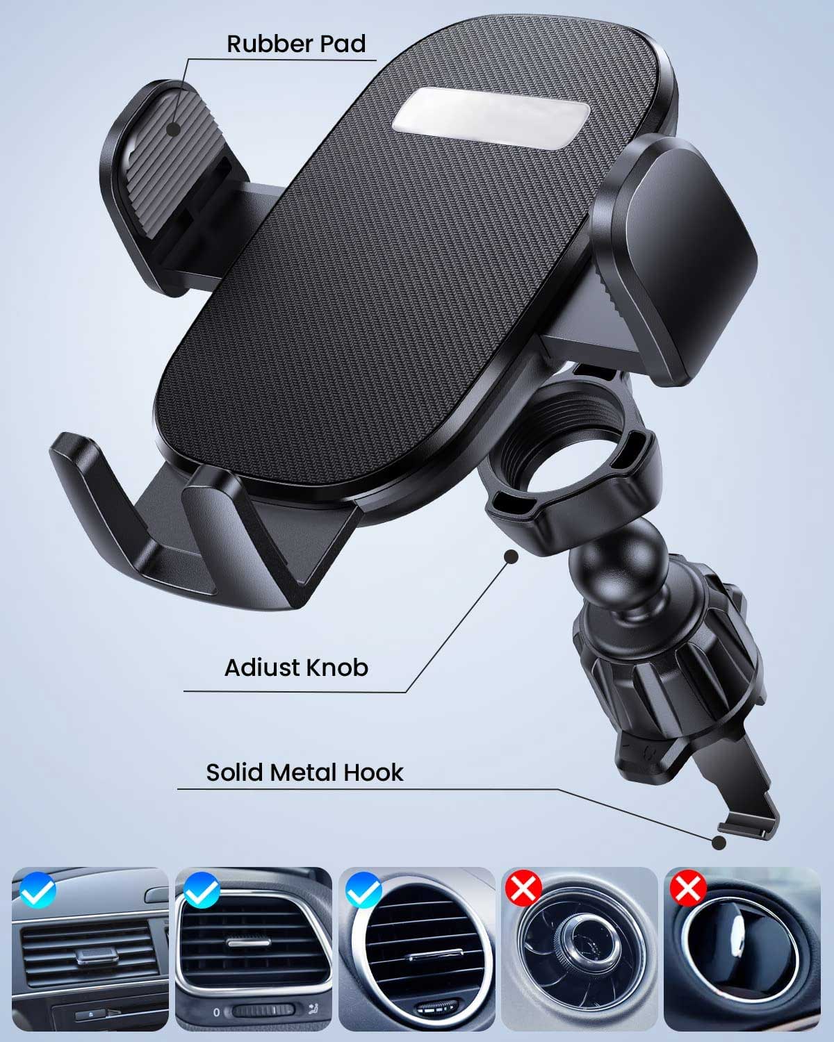 Car Mount Air Vent Phone Holder Swivel Cradle Strong Grip  - BFY98 1852-5