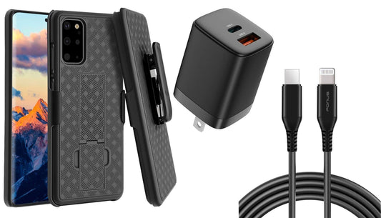 Belt Clip Case and Fast Home Charger Combo Swivel Holster PD Type-C Power Adapter 6ft Long USB-C Cable Kickstand Cover 2-Port Quick Charge  - BFSC2+G88 1970-1