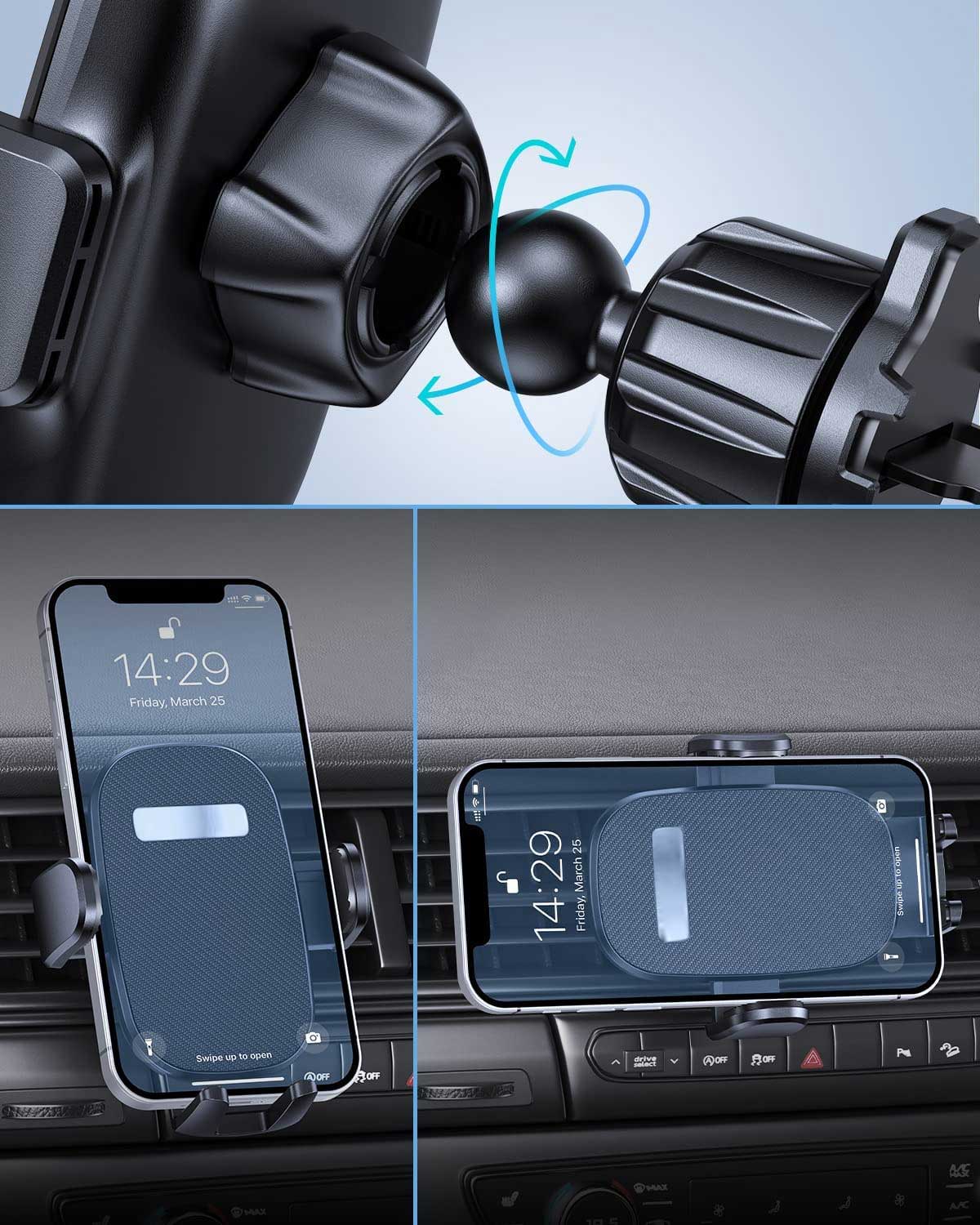 Car Mount Air Vent Phone Holder Swivel Cradle Strong Grip  - BFY98 1852-6