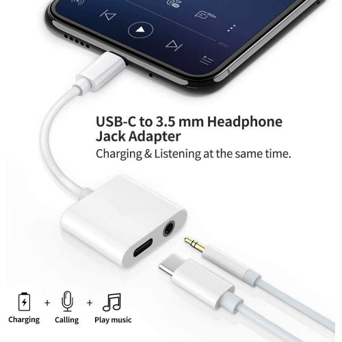 USB-C Headphone Adapter Earphone 3.5mm Jack Type-C Charger Port Splitter Mic Support  - BFG27 1362-7