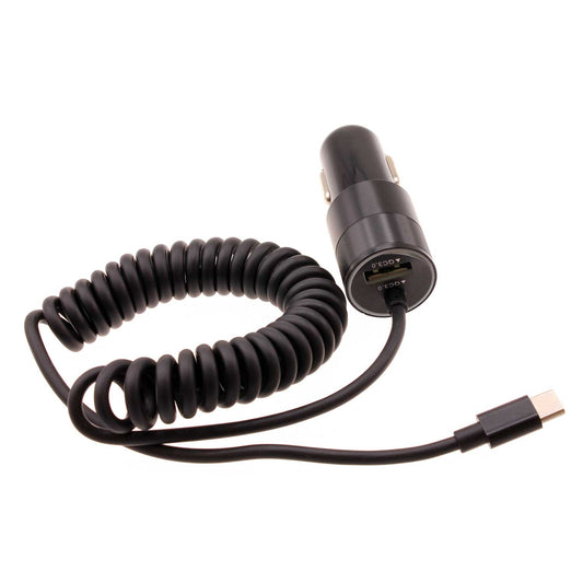 image of 36W Fast Car Charger USB-C Power Adapter Coiled Type-C Cable Extra USB Port DC Socket  - BFJ27 1573-1