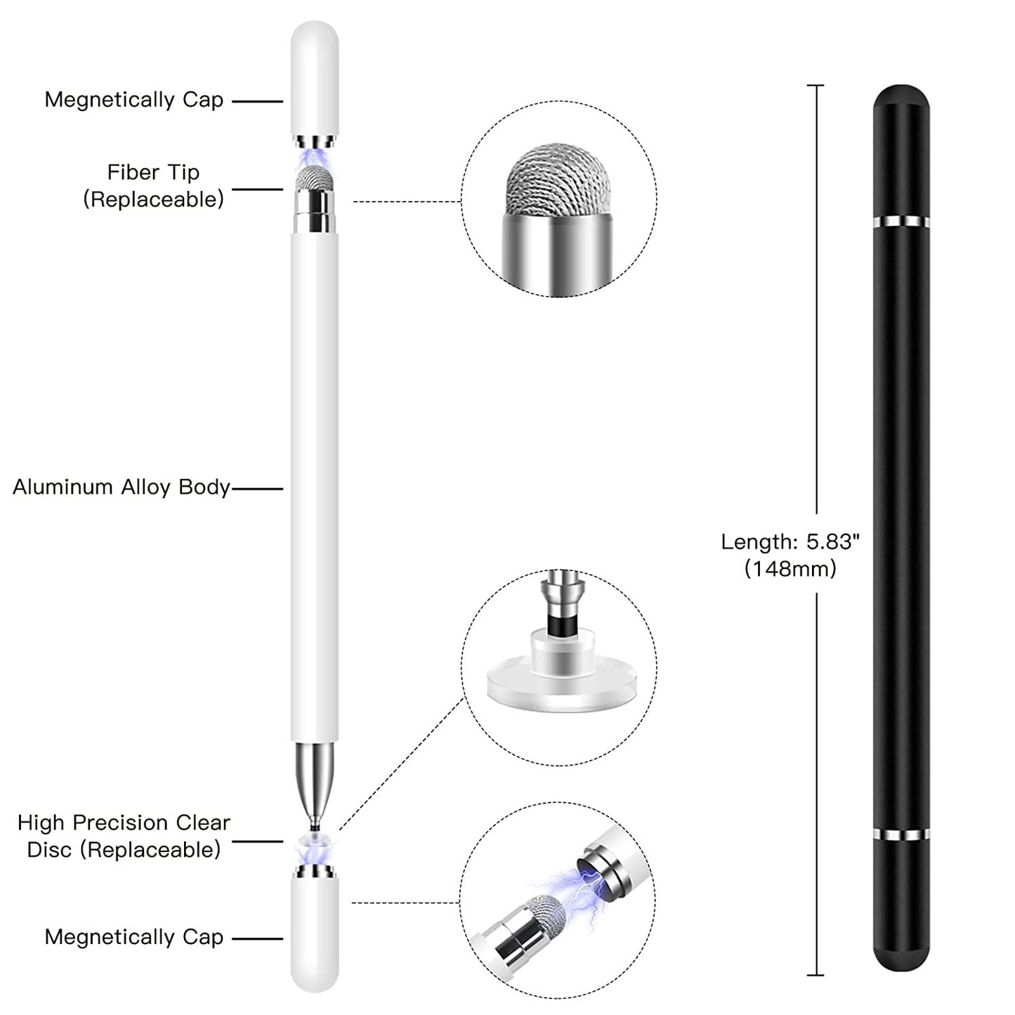 Stylus  Touch Screen Pen  Fiber Tip Aluminum Lightweight White  - BFL55 1855-2