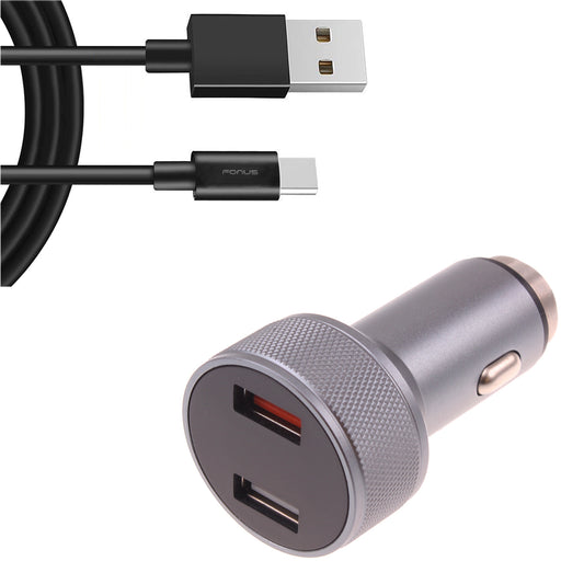 image of Car Charger 24W Fast 2-Port 6ft USB-C Cable DC Socket Power  - BFE15 1497-1