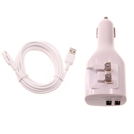 2-in-1 Car Home Charger 6ft Long USB-C Cable TYPE-C Cord Travel Power Adapter Charging Wire Folding Prongs  - BFY12 1733-1