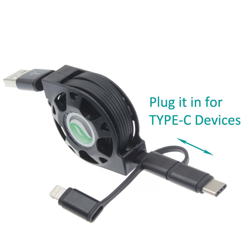 USB Cable Retractable Charger Power Cord 3-in-1  - BFR30 1103-3