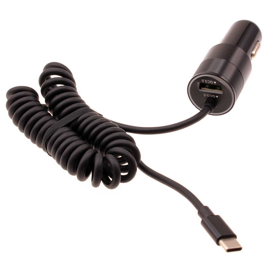 image of 36W Fast Car Charger USB-C Power Adapter Coiled Type-C Cable Extra USB Port DC Socket  - BFJ27 1573-1