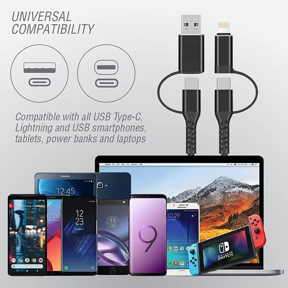 4-in-1 USB-C Cable Fast Charger Power Cord [Type-C, iPhone, USB-A] Wire USB  - BFJ52 1673-8