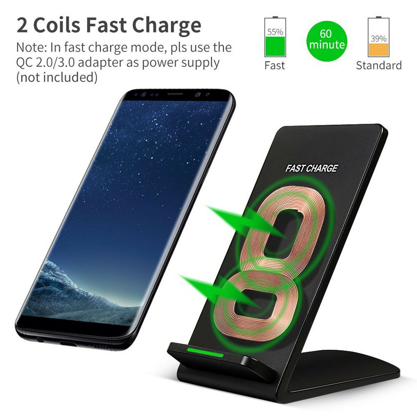 Wireless Charger 10W Fast Stand Detachable 2-Coils Charging Pad  - BFZ40 1665-2