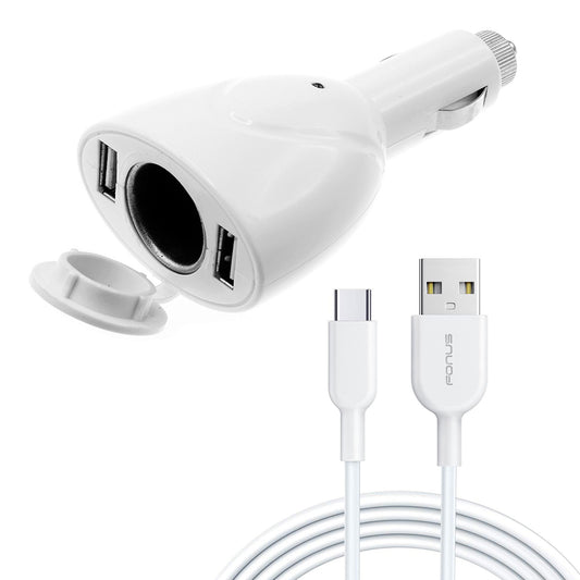 image of 2-Port USB Charger 6ft Type-C Cable Power Cord DC Socket Splitter USB-C Wire  - BFA88 1554-1