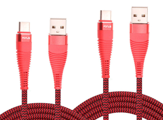 image of  6ft and 10ft Long USB-C Cables   Fast Charge   TYPE-C Cord   Power Wire   Data Sync   Red Braided   - BFJ21+J53 1995-1