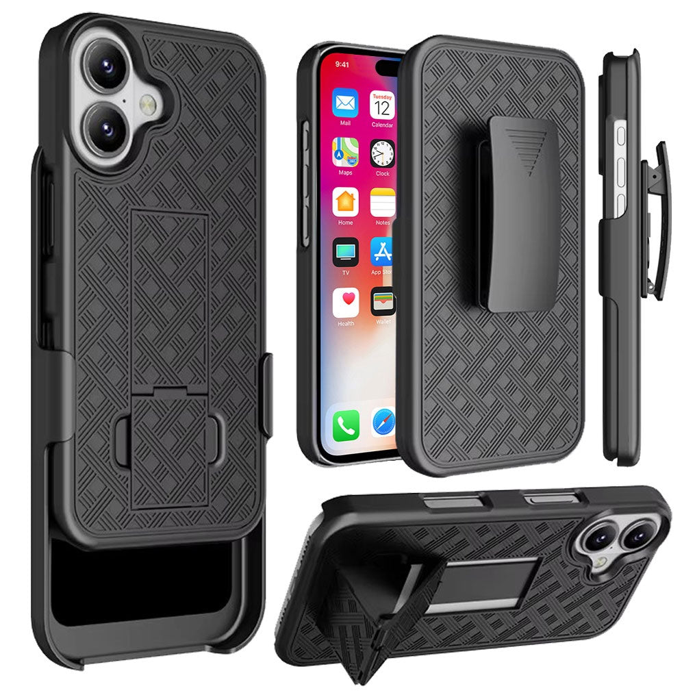 For iPhone 16 - Case with Belt Clip Holster Kickstand 2124-2