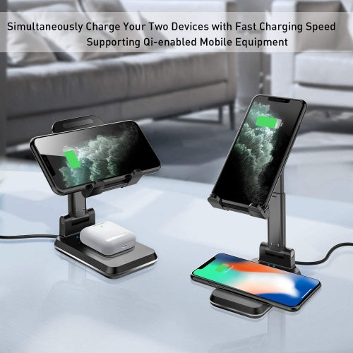 Dual 10W Wireless Charger Fast Foldable Stand 2-Coils Charging Pad  - BFJ96 1569-2