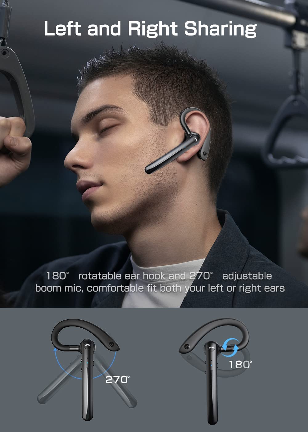 Wireless Earphone Ear-hook Headphone Boom Mic Handsfree Single Headset - BFZ72 1955-3