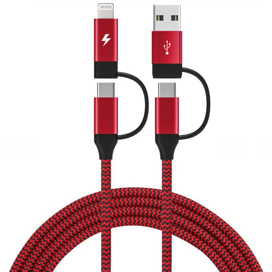 image of 4-in-1 USB-C Cable Fast Charger Power Cord [Type-C, iPhone, USB-A] Wire USB  - BFC70 1672-1