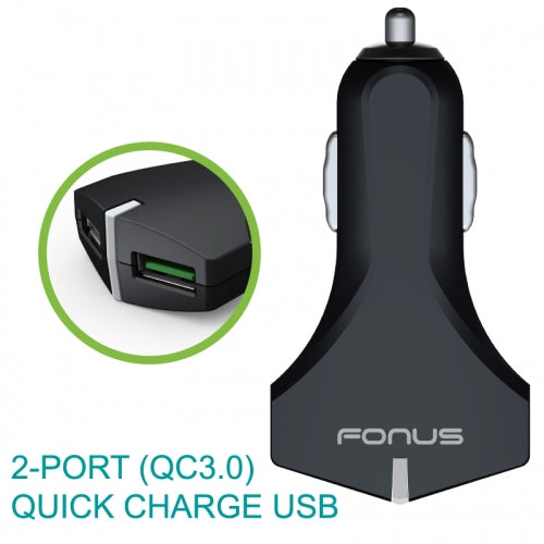 Car Charger 36W Fast 2-Port USB Coiled Cable Type-C Quick Charge  - BFE39 1487-2