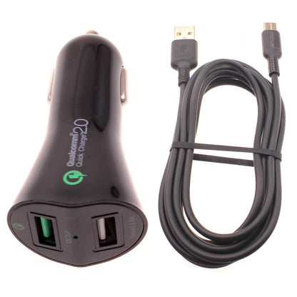 Car Charger 30W Fast 2-Port USB 6ft Cable Type-C Quick Charge  - BFA56 852-1