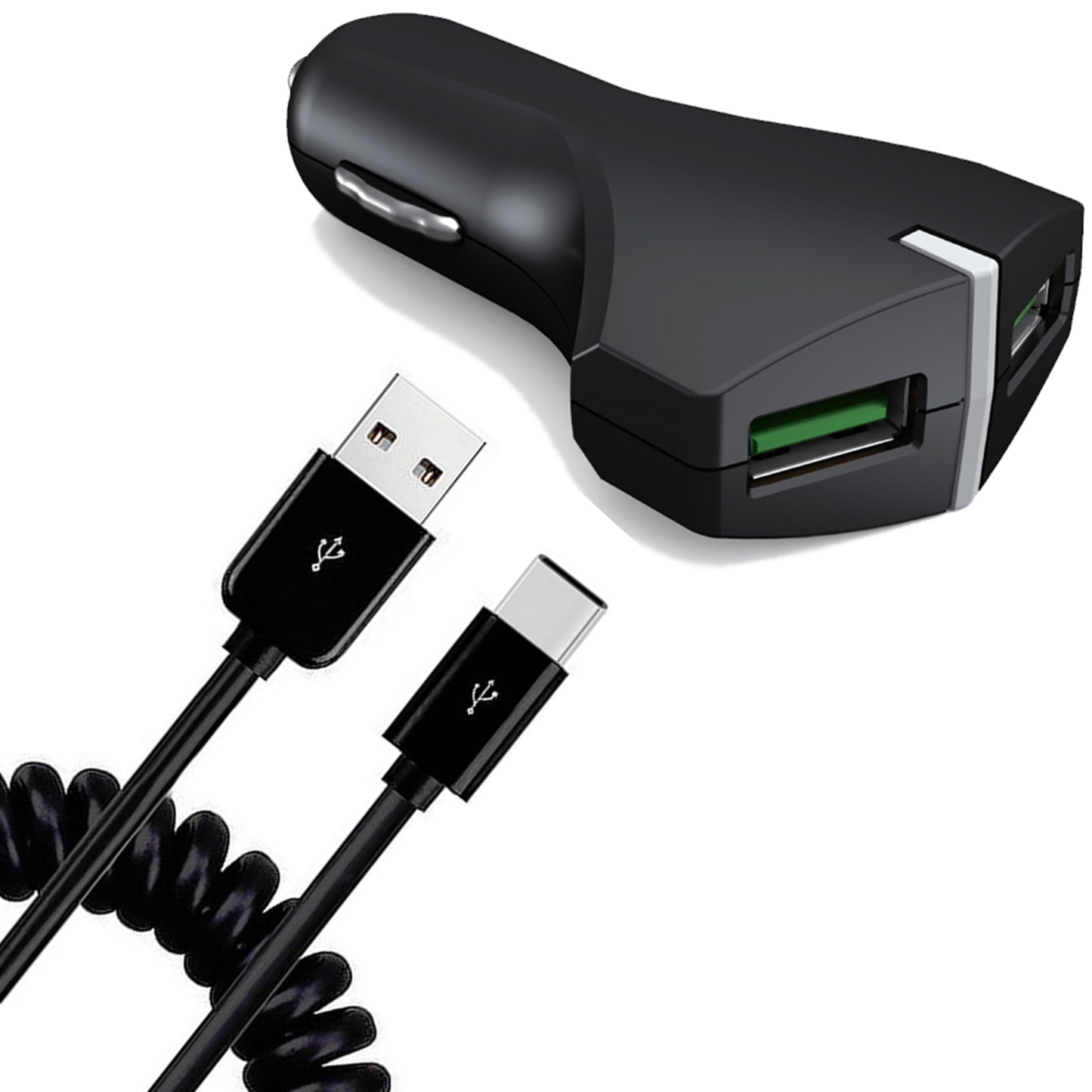 Car Charger 36W Fast 2-Port USB Coiled Cable Type-C Quick Charge  - BFE39 1487-1