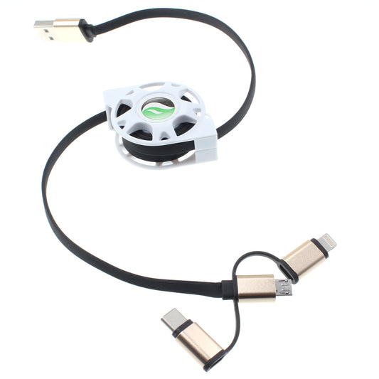 image of USB Cable Retractable Charger Power Cord 3-in-1  - BFE62 990-1