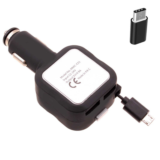 image of Retractable Car Charger TWO USB PORTS with USB-C Adapter 2016-1