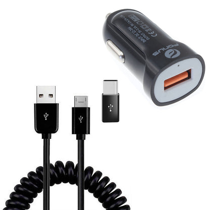  24W Fast Car Charger  Coiled USB Cable Micro-USB to USB-C Adapter Power Cord Wire  Quick Charge   - BFK78 1880-1