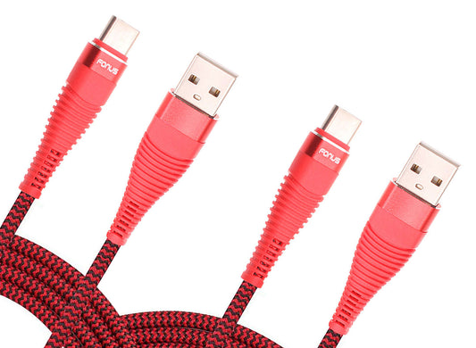  6ft and 10ft Long USB-C Cables   Fast Charge   TYPE-C Cord   Power Wire   Data Sync   Red Braided   - BFJ21+J53 1995-1