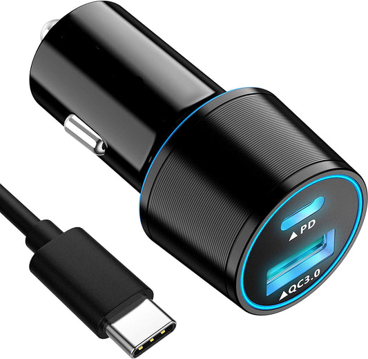 image of Quick Car Charger 36W 2-Port USB Cable Type-C PD  Power Adapter  - BFL91 1336-1