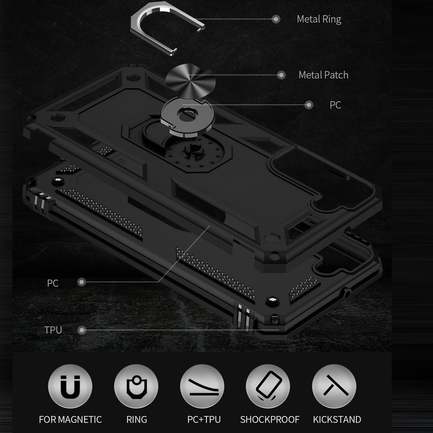 Hybrid Case Cover Metal Ring Kickstand Shockproof Armor  - BFZ03 1613-6