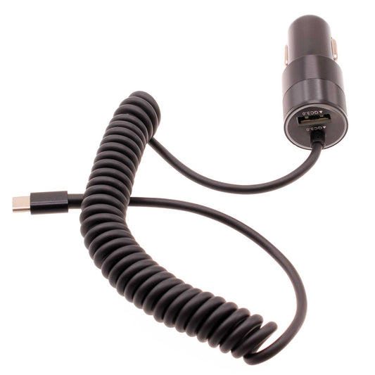 image of 36W Fast Car Charger USB-C Power Adapter Coiled Type-C Cable Extra USB Port DC Socket  - BFJ27 1573-1