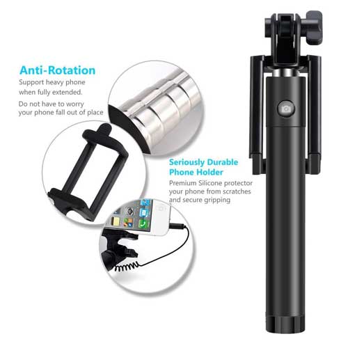 Wired Selfie Stick Monopod Remote Shutter Built-in Self-Portrait Extendable  - BFXB41 485-4