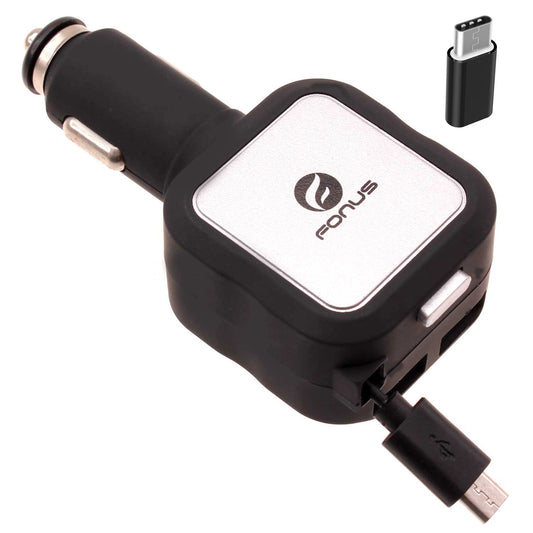 image of Retractable Car Charger TWO USB PORTS with USB-C Adapter 2016-1