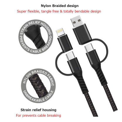 4-in-1 USB-C Cable Fast Charger Power Cord [Type-C, iPhone, USB-A] Wire USB  - BFJ52 1673-3