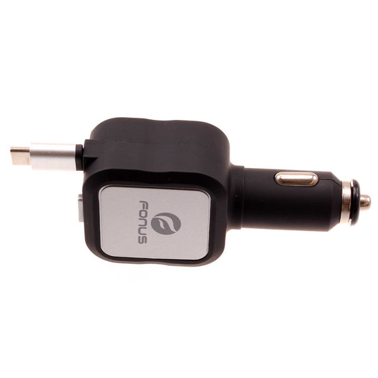 image of Car Charger Retractable 4.8Amp Type-C 2-Port USB Fast Charge  - BFM43 1064-1