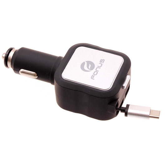 image of Car Charger Retractable 4.8Amp Type-C 2-Port USB Fast Charge  - BFM43 1064-1