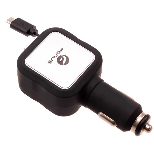 image of Car Charger Retractable 4.8Amp 2-Port USB Micro-USB DC Socket  - BFM89 836-1