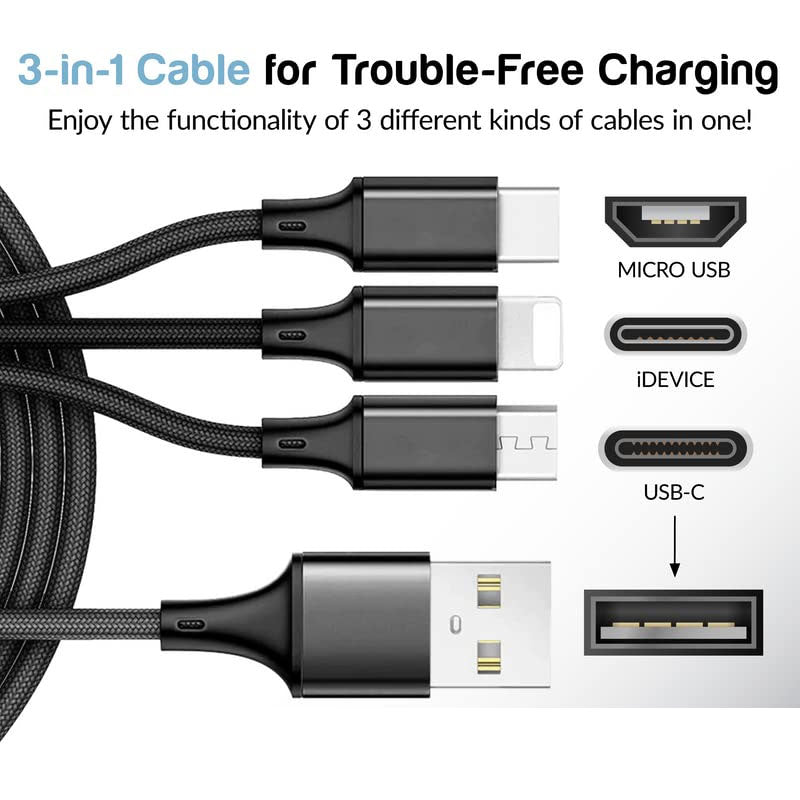  3-in-1 USB Cable (Type-C, 8-Pin, Micro-USB) Charging Wire  Power Cord  USB-C Sync  - BFG86 1857-8