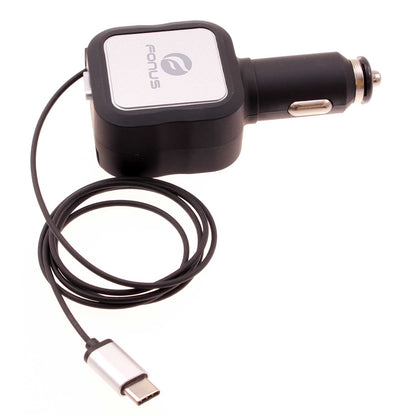 Car Charger Retractable 4.8Amp Type-C 2-Port USB Fast Charge  - BFM43 1064-1