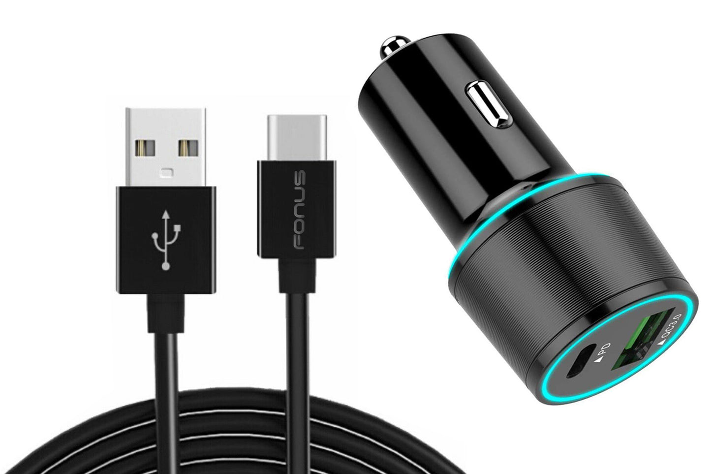 Quick Car Charger 36W 2-Port USB Cable Type-C PD  Power Adapter  - BFL91 1336-1