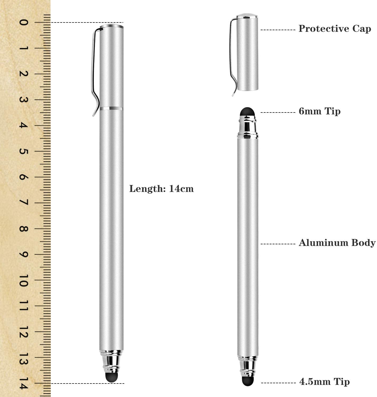 Stylus Touch Screen Pen Fiber Tip Aluminum Lightweight Silver Color  - BFZ51 1677-2