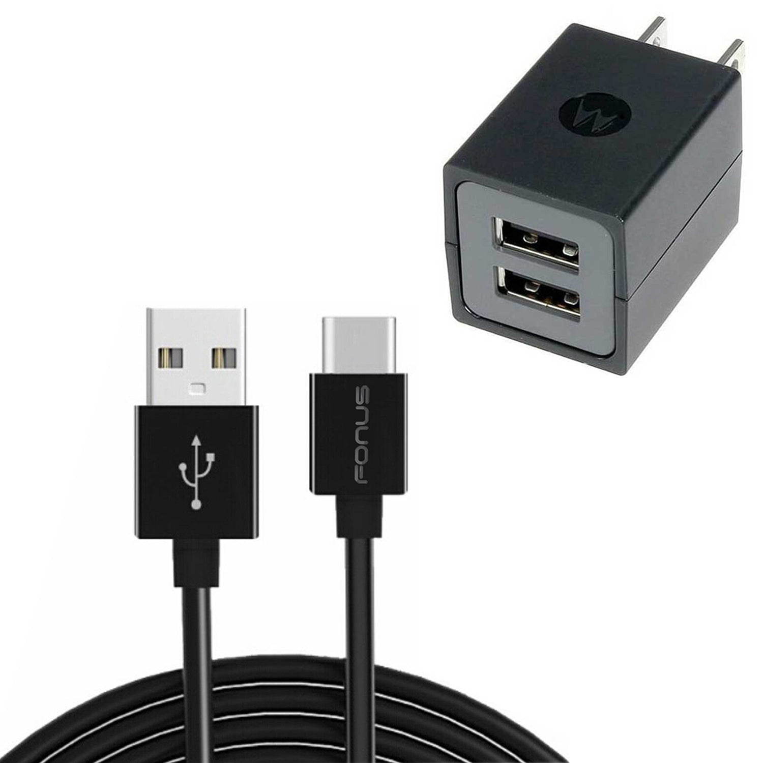 Home Wall 2 Port USB Charger with 6ft Long Type-C Cable 2058-1