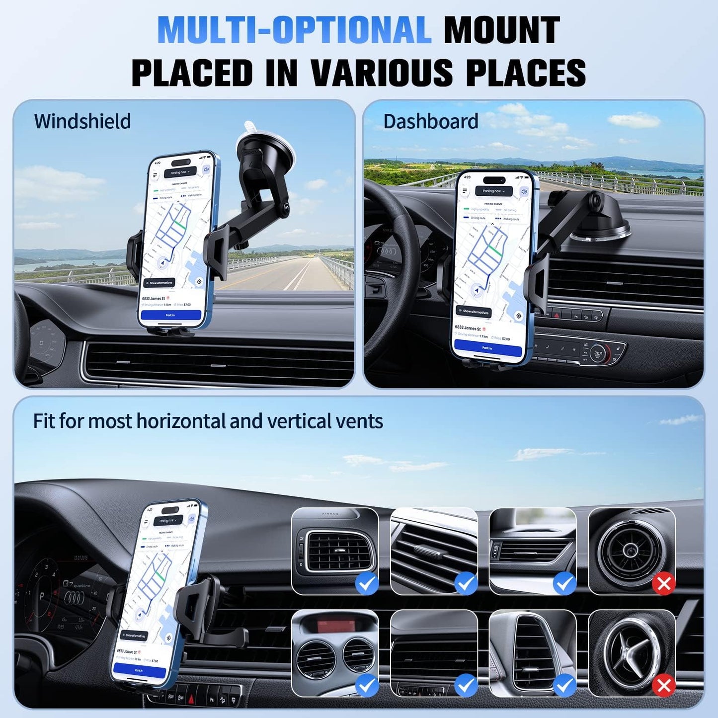 Car Mount  Windshield   Air Vent  Phone Holder Glass Cradle Suction -D 1999-2