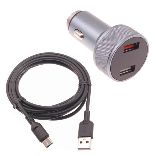 image of Car Charger 24W Fast 2-Port 6ft USB-C Cable DC Socket Power  - BFE15 1497-1