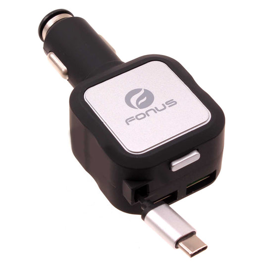 image of Car Charger Retractable 4.8Amp Type-C 2-Port USB Fast Charge  - BFM43 1064-1