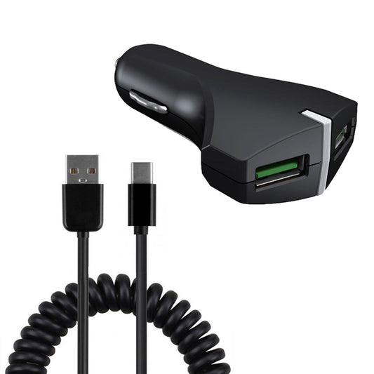 image of Car Charger 36W Fast 2-Port USB Coiled Cable Type-C Quick Charge  - BFE39 1487-1