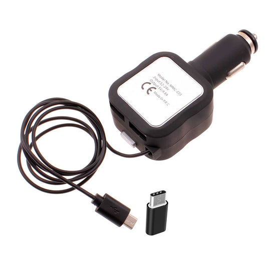 image of Retractable Car Charger TWO USB PORTS with USB-C Adapter 2016-1