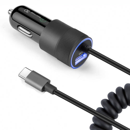 image of 36W Fast Car Charger USB-C Power Adapter Coiled Type-C Cable Extra USB Port DC Socket  - BFJ27 1573-1