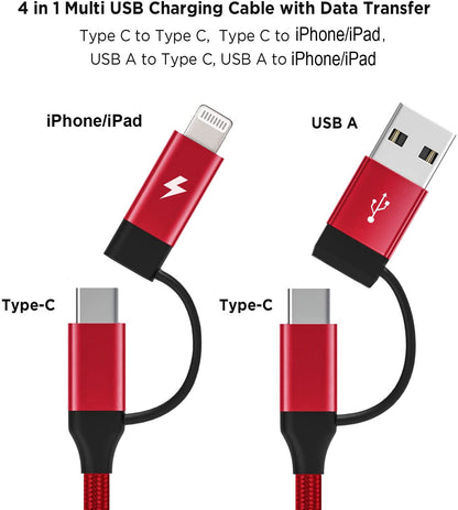 4-in-1 USB-C Cable Fast Charger Power Cord [Type-C, iPhone, USB-A] Wire USB  - BFC70 1672-3