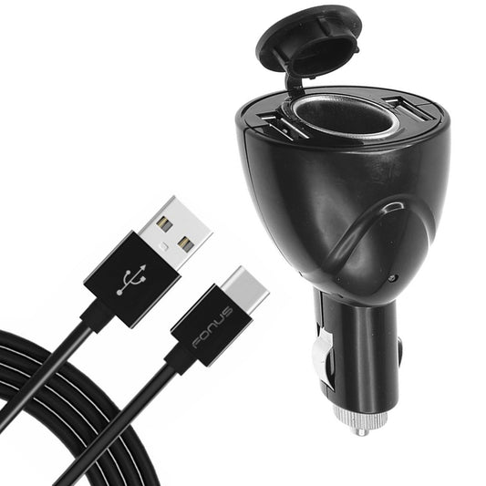 image of 2-Port USB Charger 6ft Type-C Cable Power Cord DC Socket Splitter USB-C Wire  - BFA87 1553-1