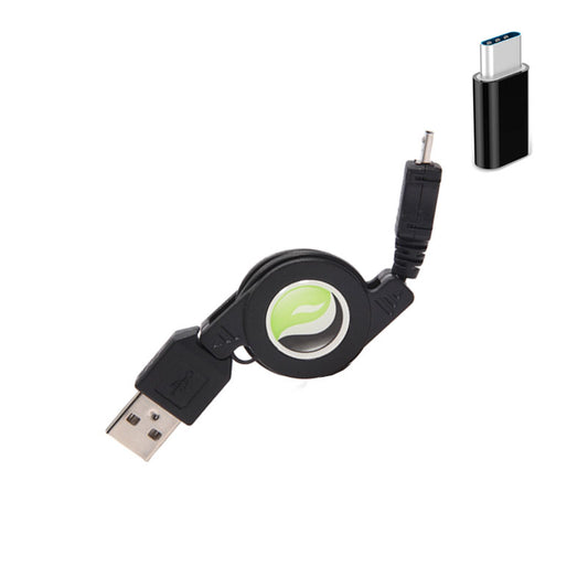 image of Retractable MicroUsb Charger Cable w USB-C Adapter 2132-1