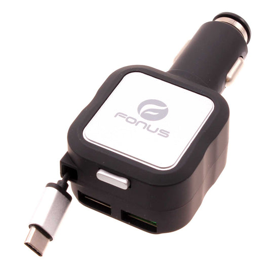 image of Car Charger Retractable 4.8Amp Type-C 2-Port USB Fast Charge  - BFM43 1064-1