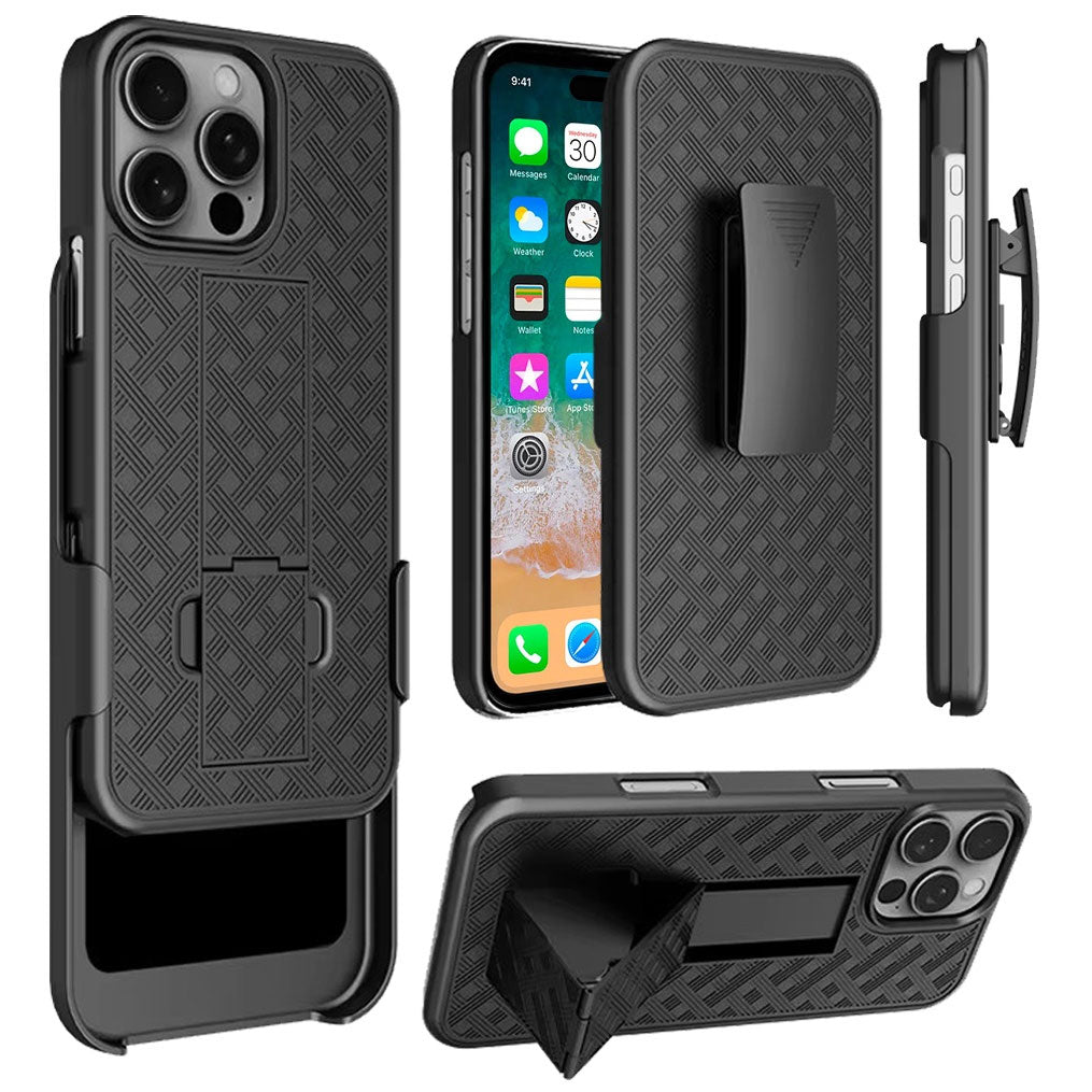 For iPhone 16 Pro - Case with Belt Clip Holster Kickstand 2126-2